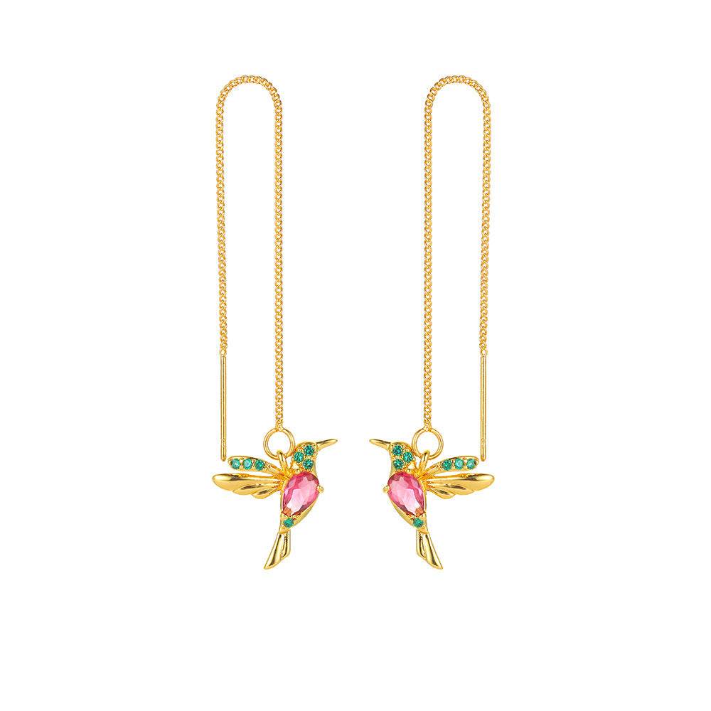 Fashion Jewelry New Unique Little Bird Drop Long Hanging Hummingbird Earrings For Women Elegant Girl Tassel Crystal Pendant Earring Jewelry - Velora
