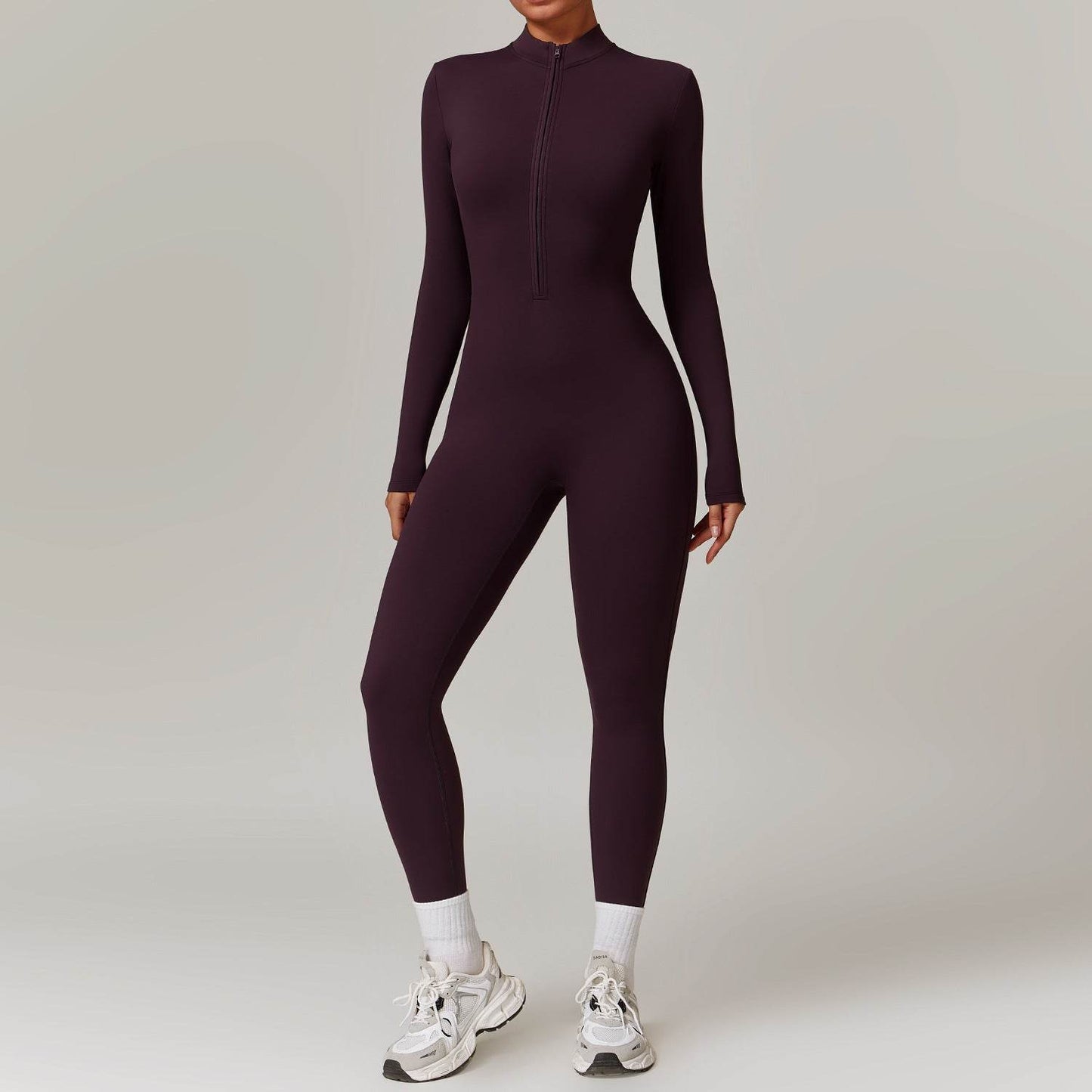Warm Zipper Long-sleeved Jumpsuit Yoga Fitness Sports Pants Breathable Bodysuit Women's Clothing - Velora