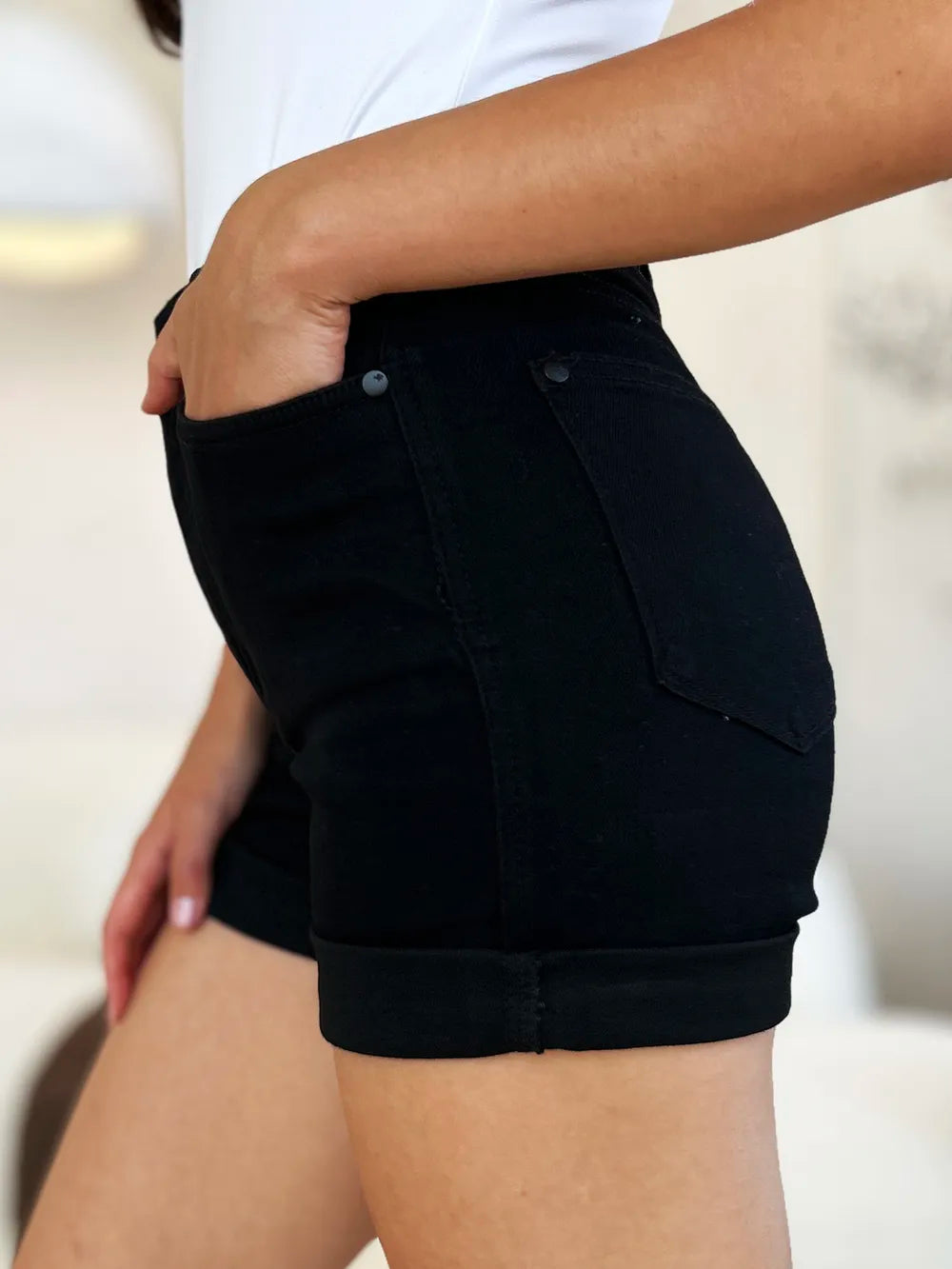 Judy Blue Full Size High Waist Tummy Control Cuffed Denim Shorts - Velora