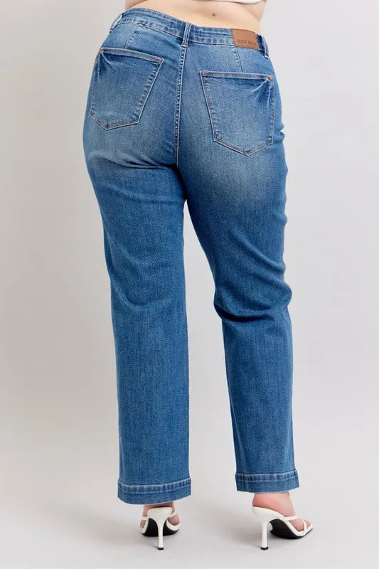 Judy Blue Full Size High Waist Contrast Thread Straight Plus Size - Velora
