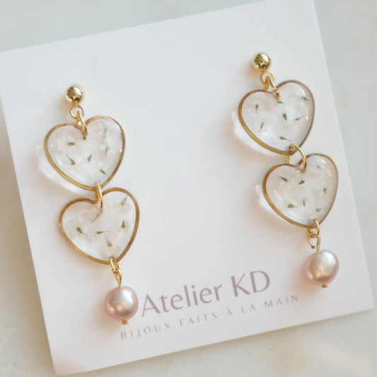 Boucles d'oreilles Perla duo - coeur - Velora