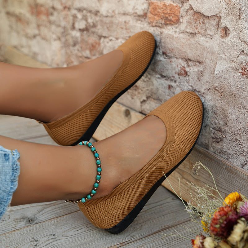 Round Toe Flats Shoes Casual Comfortable Soft Slip On Knit Mesh Shoes For Women - Velora