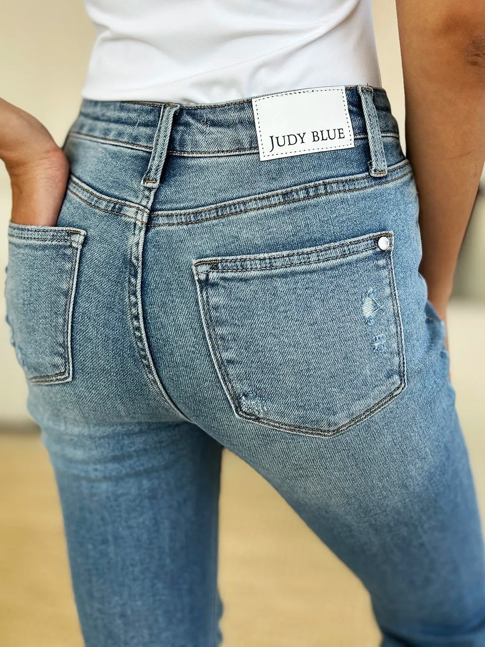 Judy Blue Full Size Mid Rise Destroyed Hem Distressed Jeans - Velora