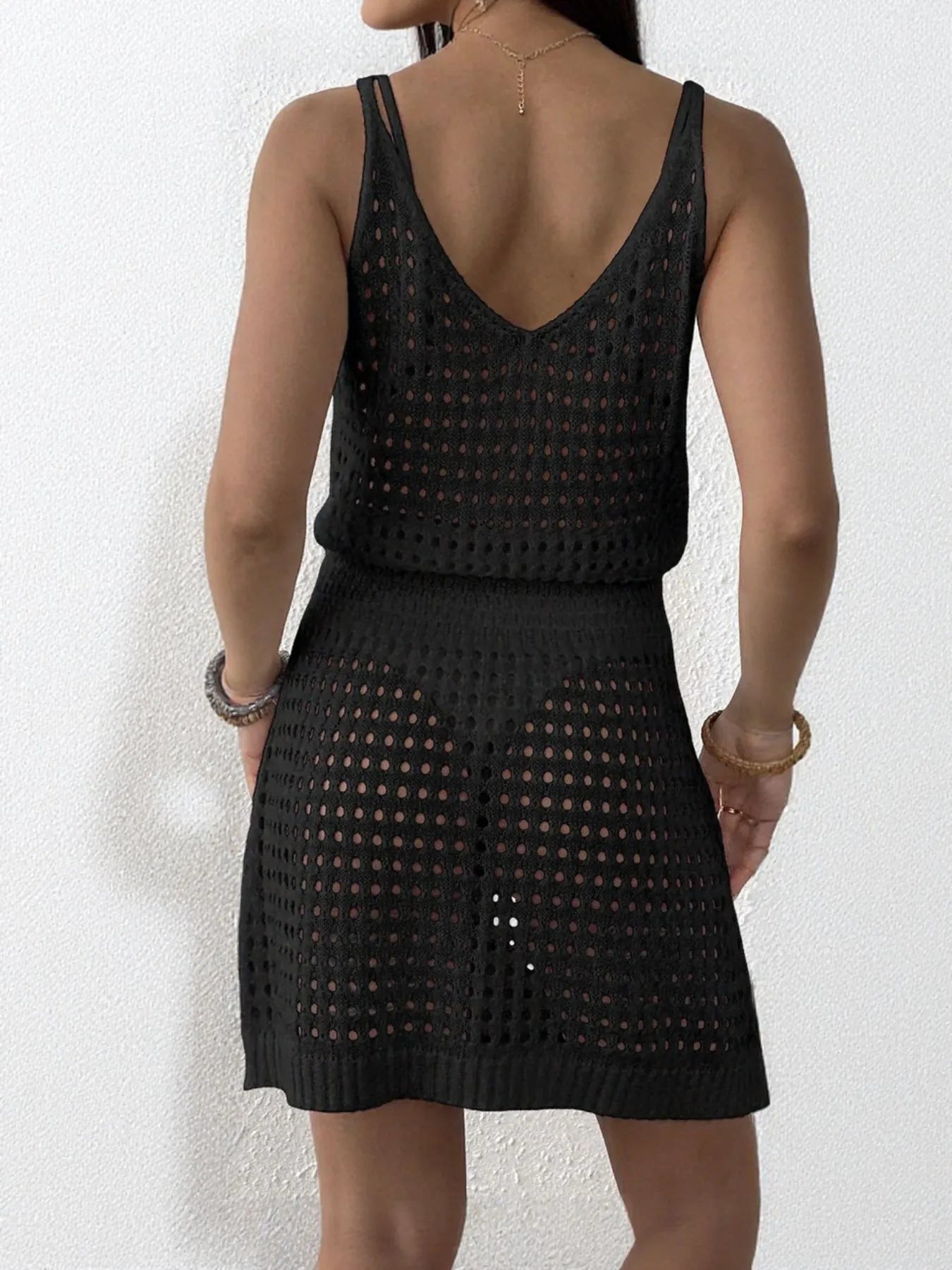 Openwork Sleeveless Knit Cover Up Dress - Velora