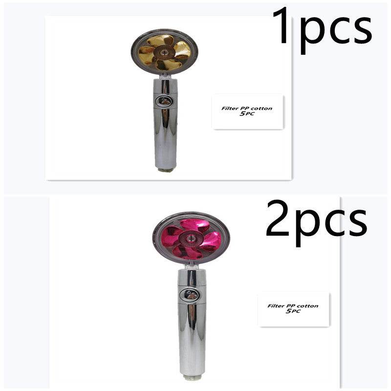 Propeller Driven Shower Head With Stop Button And Cotton Filter Turbocharged High Pressure Handheld Shower Nozzle - Velora