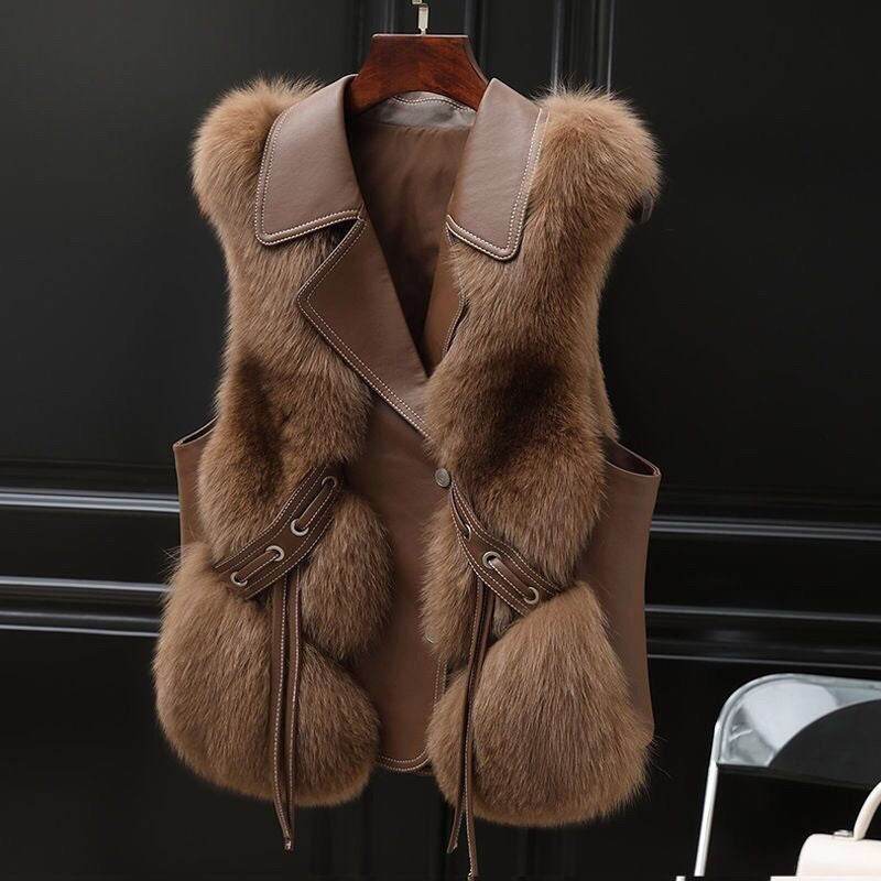 Fur Vest Short Coat Autumn And Winter New Patchwork Winter Fox Fur Jacket Women Short Artificial Fur Coat Elegant Female Warm Vest - Velora