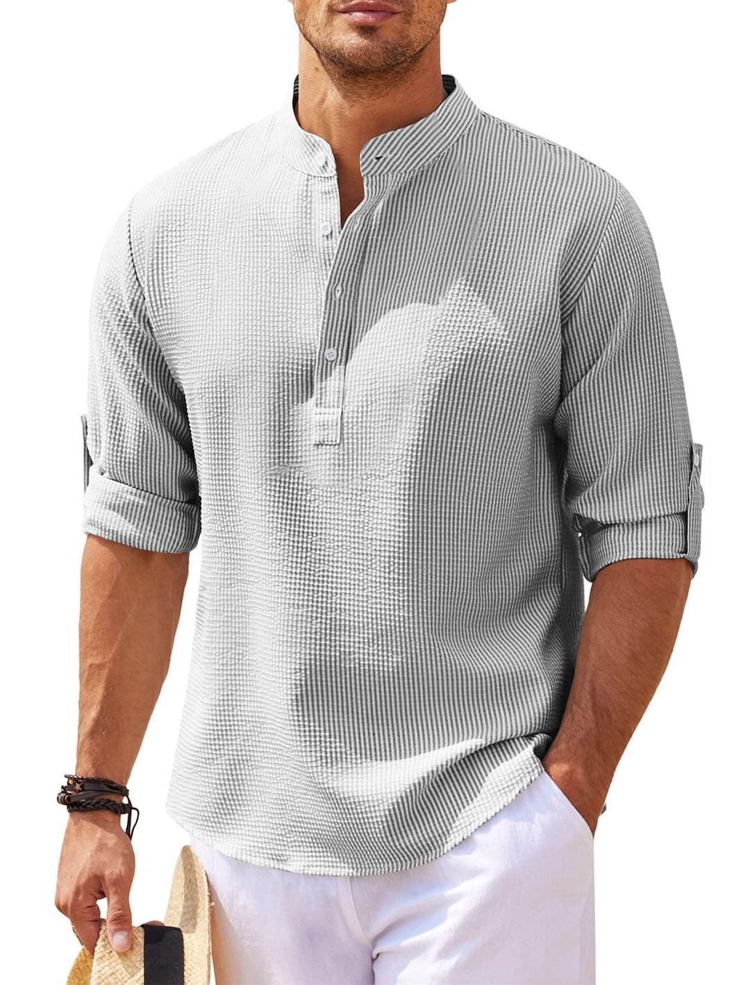 Stand Collar Button Shirt Summer Pineapple Texture Shirt Casual Top Men's Clothing - Velora