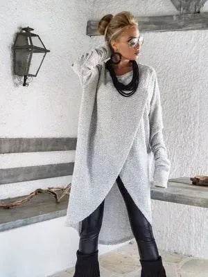 New Fashion Autumn Winter Front Split Sweater Tunic Top Women - Velora