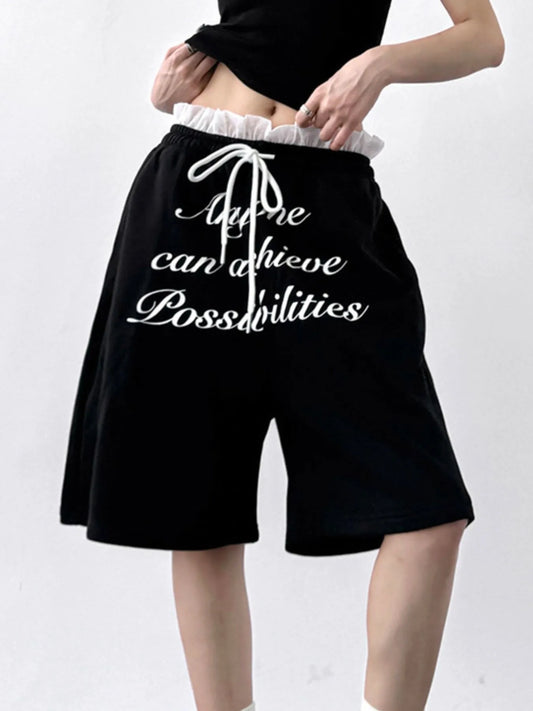 Drawstring Letter Shorts - Velora