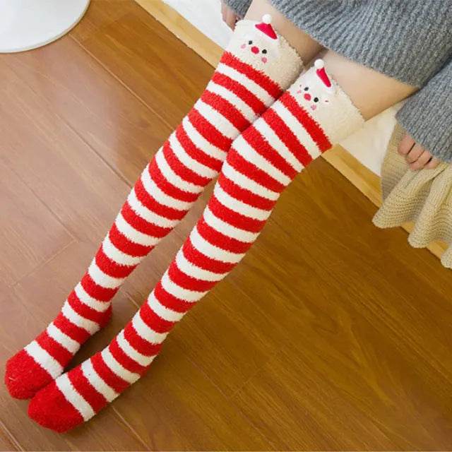 Christmas Long Socks Winter Women Striped Stockings New - Velora