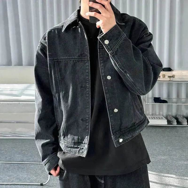 Men's Black Denim Jacket Distressed Short Top Black Jeans Jacket for men