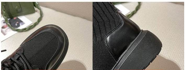 Green Martin With Lace-up Thick-bottomed Heightening Straps Boots - Velora