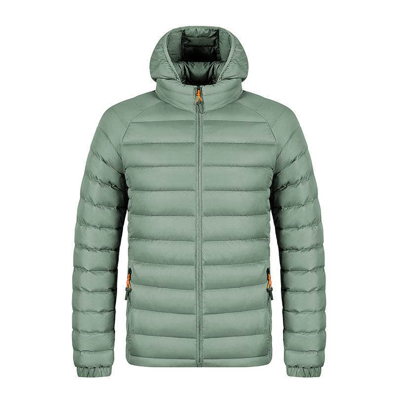 Winter Lightweight Hooded Coat With Pockets Fashion Warm Portable Zipper Jacket For Men Clothing Solid Color Outerwear Tops - Velora