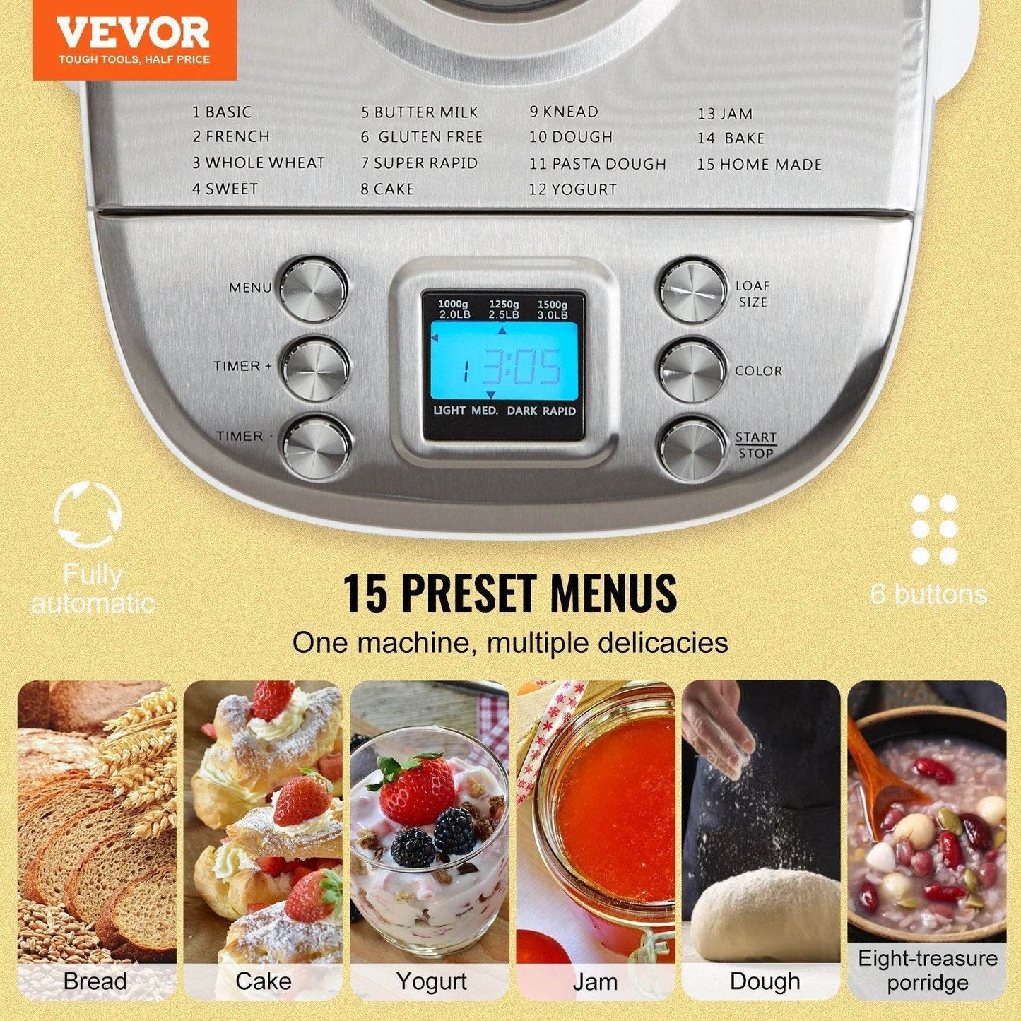 VEVOR Automatic Bread Maker 3LB Non-sticking Bread Making Machine - Velora