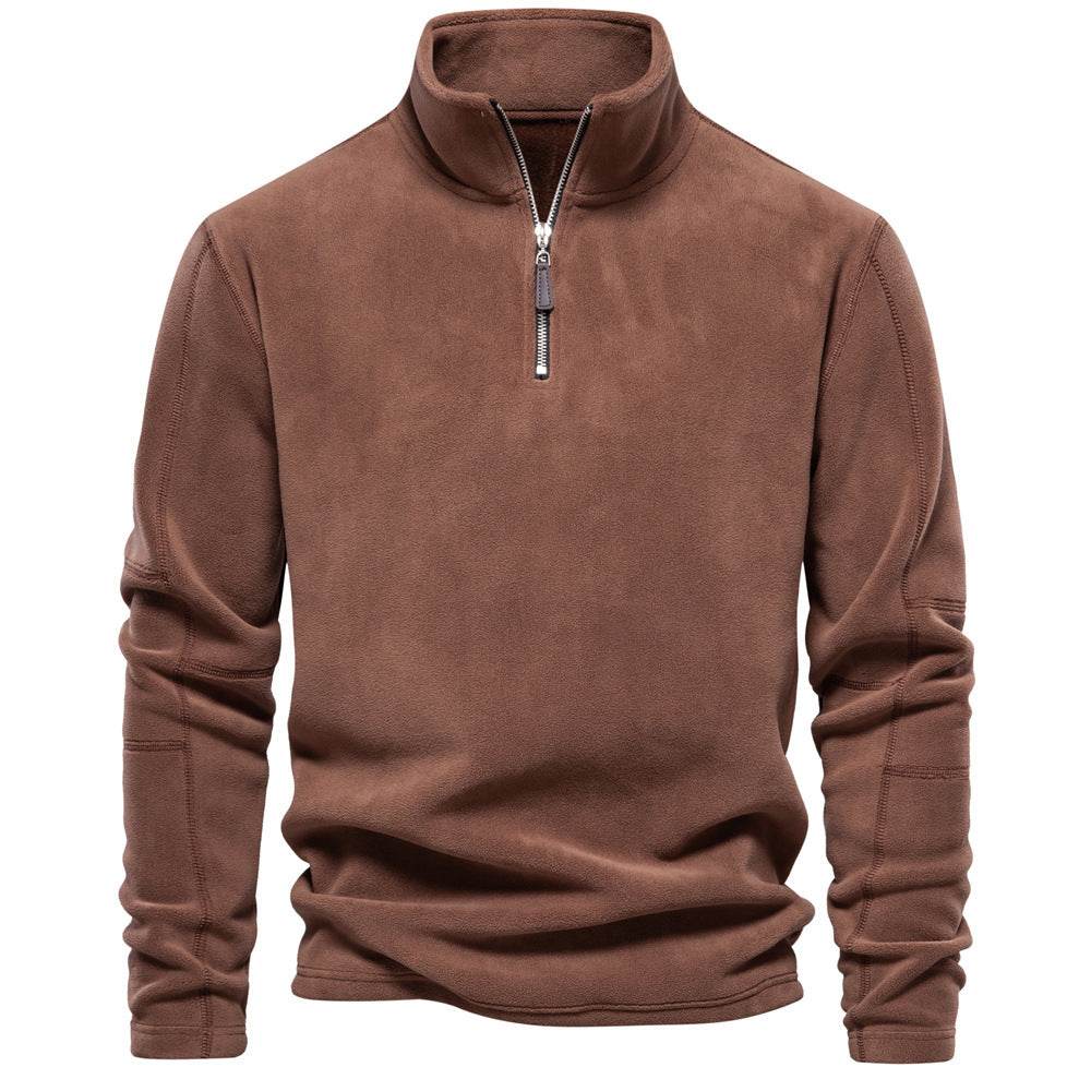 Fashion Personality Stand-collar Zippered Sweatshirt With Fleece Winter Casual Pullover Top Men's Clothing - Velora
