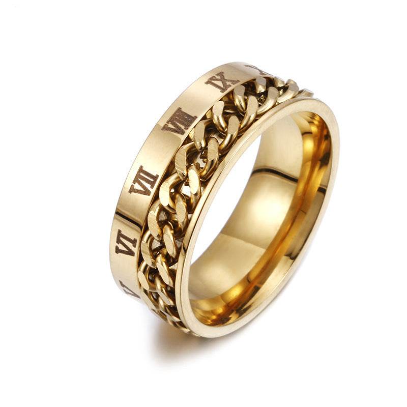 Roman Letter Rotatable Chain Rings Men Digital Titanium Steel RingFor Couple High Quality Multifunctional Bottle Opener Ring Spinner Jewelry Punk Gifts - Velora
