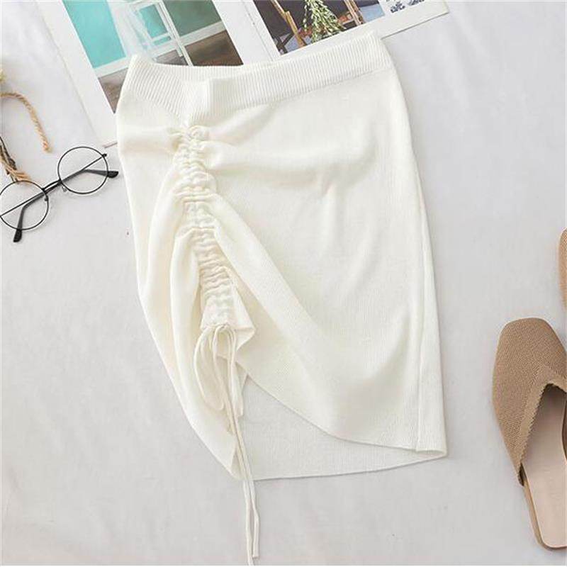 Hot Girl Hip Skirt Design High Waist With Straps Stretch Knitted Women's Mini Drawstring Split Skirt - Velora