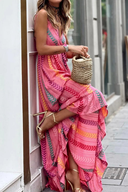 Printed Surplice Maxi Cami Dress - Velora