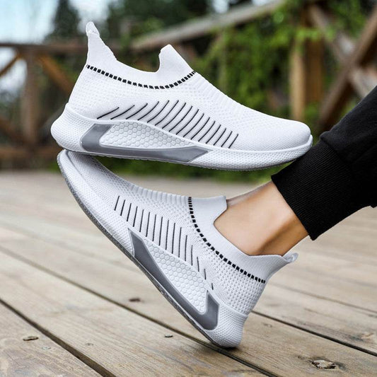 Fashion Mesh Sock Shoes With Striped Design Men Outdoor Breathable Slip-on Sneakers Csuale Lightweight Running Sports Shoes - Velora