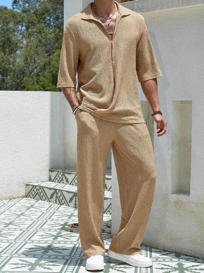 Commuter Suits Summer Short-sleeved Top And Loose Straight Trousers Casual Outfits Outdoor Mens Clothing - Velora