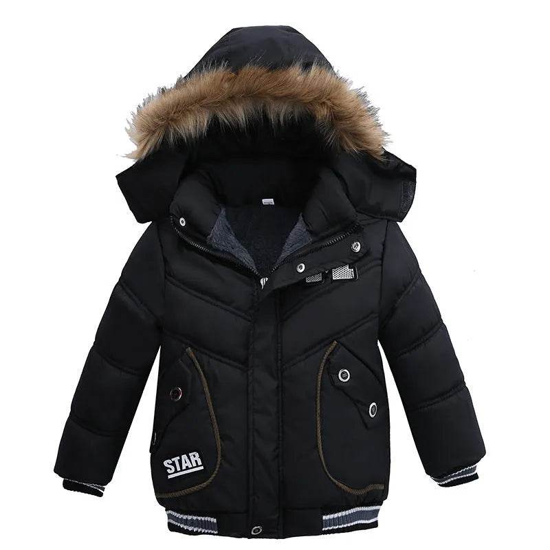 Small Medium-Sized Boys Cotton-Padded Fur Hoodie Winter Jackets for kids - Velora