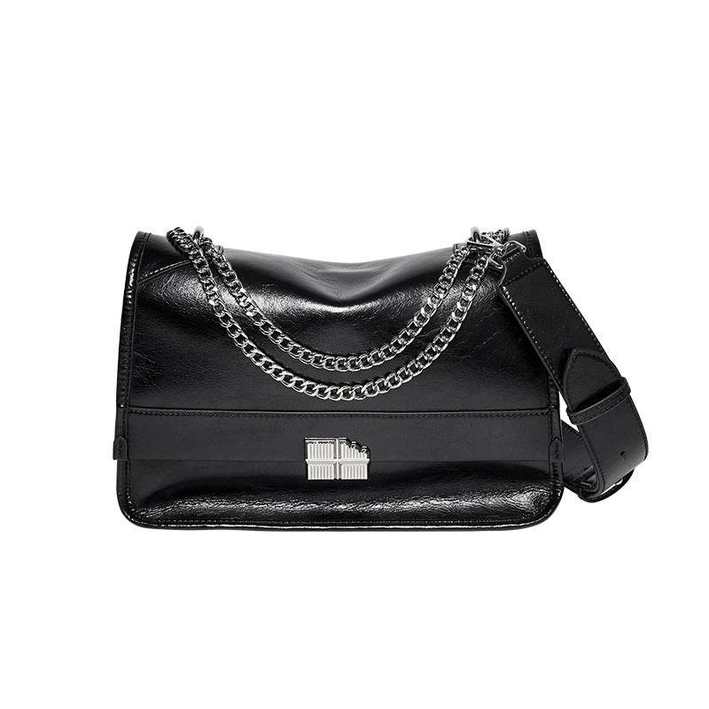 Large Black Chain Messenger Bag - Velora