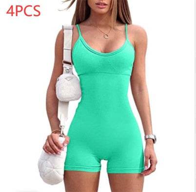 Spaghetti Strap Shorts Jumpsuit Sports Yoga Workout Tight Romper Women Fashion Fitness Sportwear - Velora