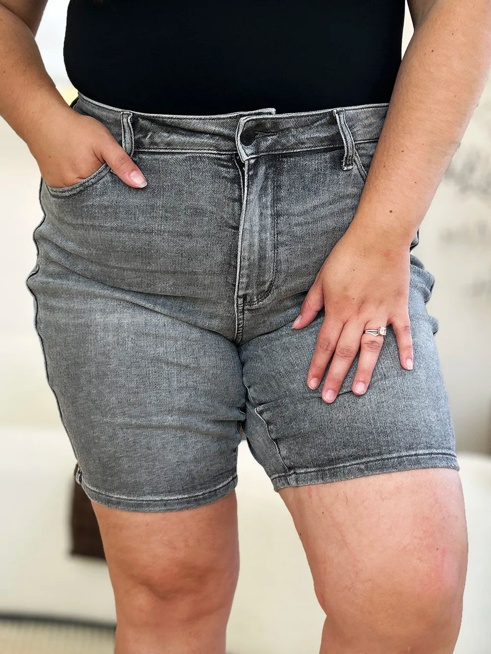 Judy Blue Full Size High Waist Washed Denim Shorts - Velora