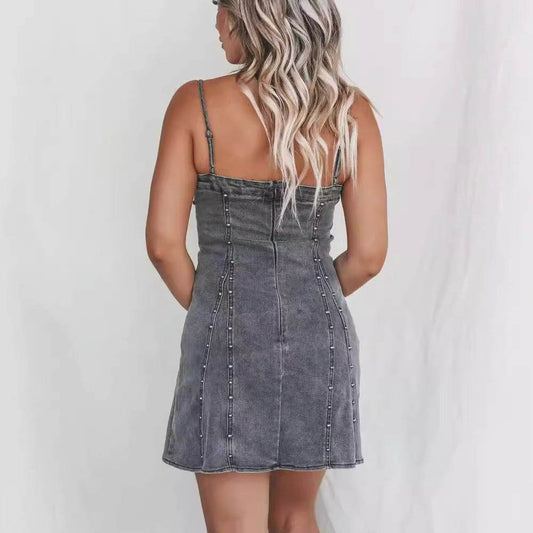Stretch Denim Sexy Bandeau Slim-fit Dress Women's Clothing - Velora