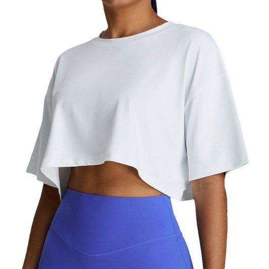 New Summer Breathable Quick-drying Yoga Loose Crop Workout Top Women's Loose Running Leisure All-matching Fitness Top - Velora