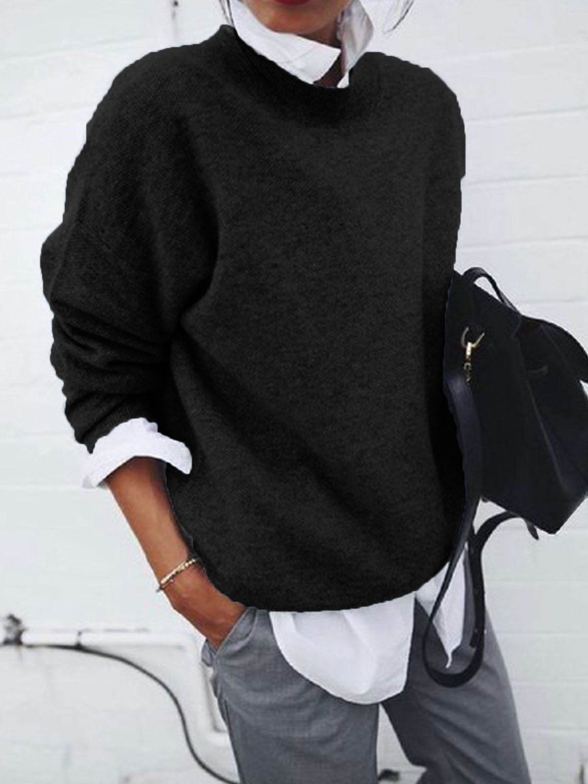Fashion Long Sleeve Pullover Sweater Fall And Winter Fashion Solid Color Knitted Tops For Women Clothing - Velora