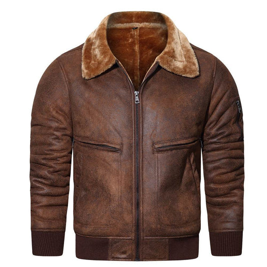 Autumn And Winter New Leather And Fur Men's Jacket Men's Casual Multi-pocket Lapel Short Velvet - Velora