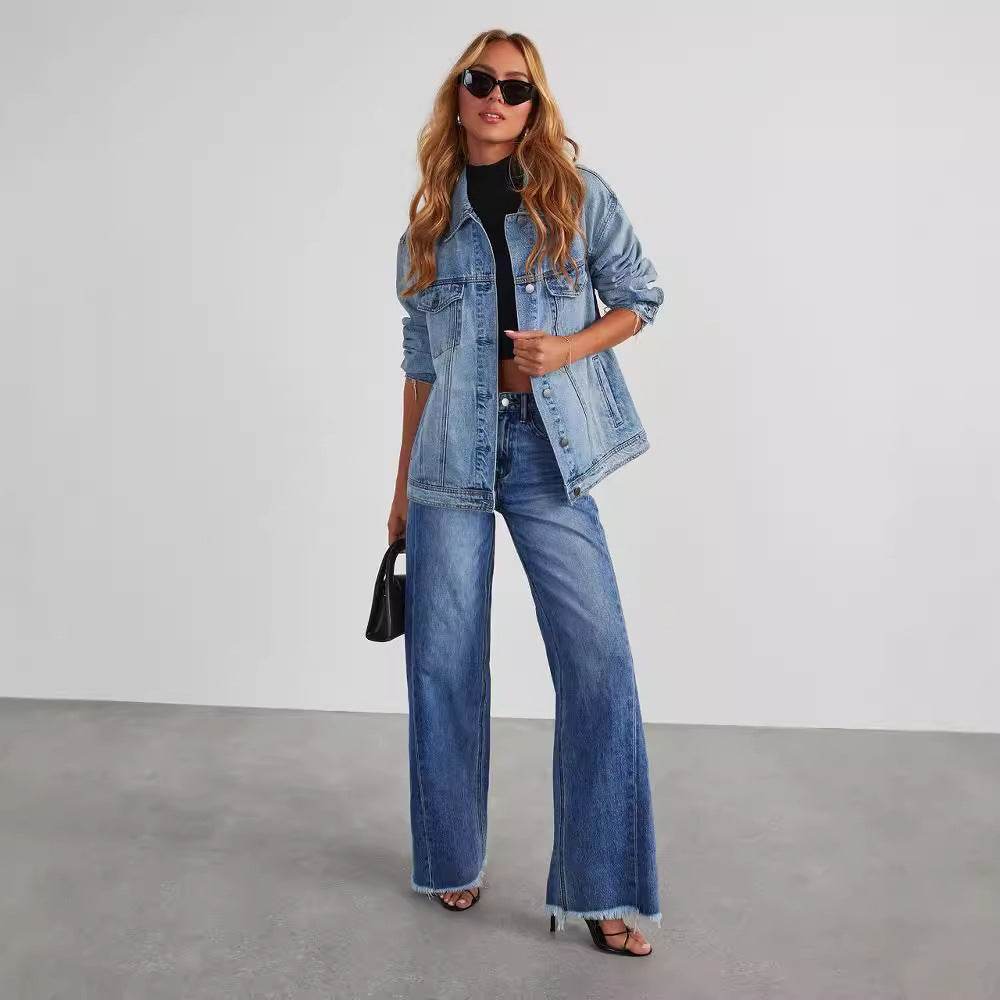 Fashion High Waist Jeans With Pockets Comfortable Slim Fit Straight Wide-leg Pants Womens Clothing - Velora