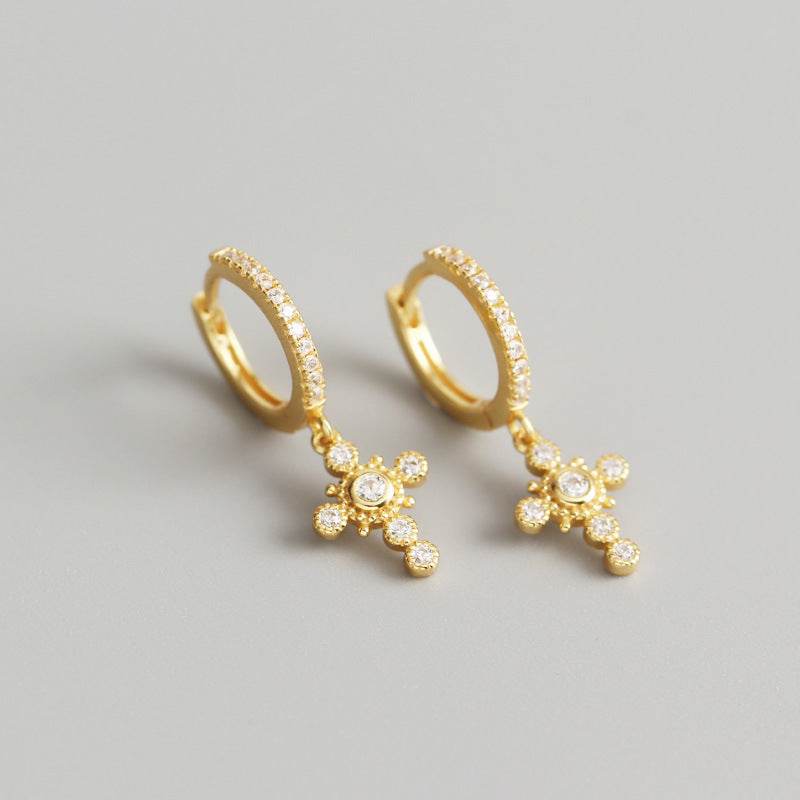 Light Luxury Sterling Silver Luxury Diamond Design Cross Earrings - Velora