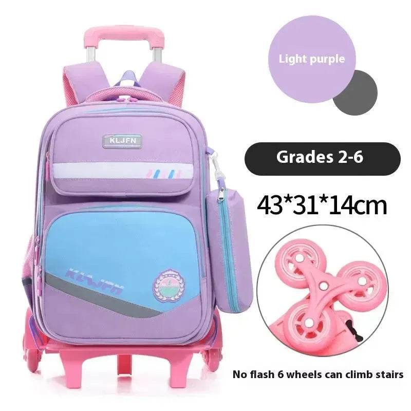 Portable Burden Alleviation Bull Wheel Trolley Schoolbag Bookbag for Boy and Girl - Velora