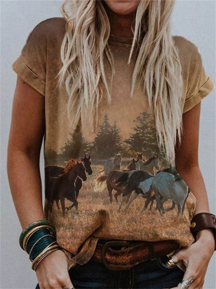 Ethnic Style Graphic Print Crew Neck T-shirt - Velora