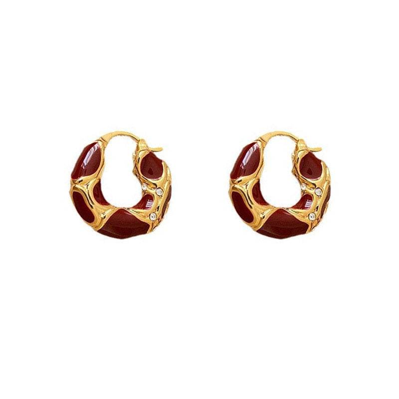 Fashion Jewelry New Trendy Enamel Color Metal Texture Small Hoop Earrings For Women Gold Plated Statement Ear Buckle Creative Jewelry Gifts - Velora