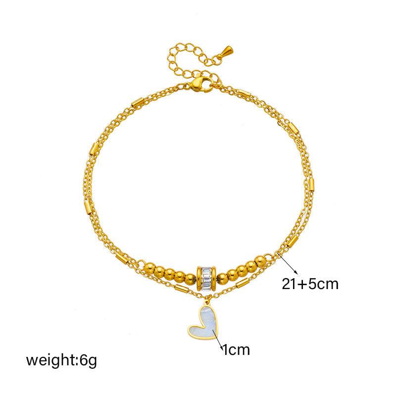 Fashion Jewelry Boho Classic Love Heart Ankle Chain Double Layer Chain Bracelet Anklet Charm Tassel Leg Chain On Foot Chain Women Party Jewelry Accessories - Velora