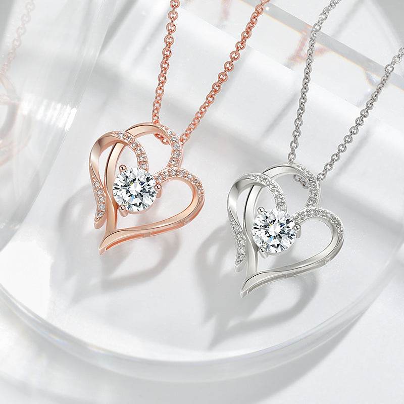 Zircon Double Love Necklace With Rhinestones Ins Personalized Heart-shaped Necklace Clavicle Chain Jewelry For Women Valentine's Day - Velora