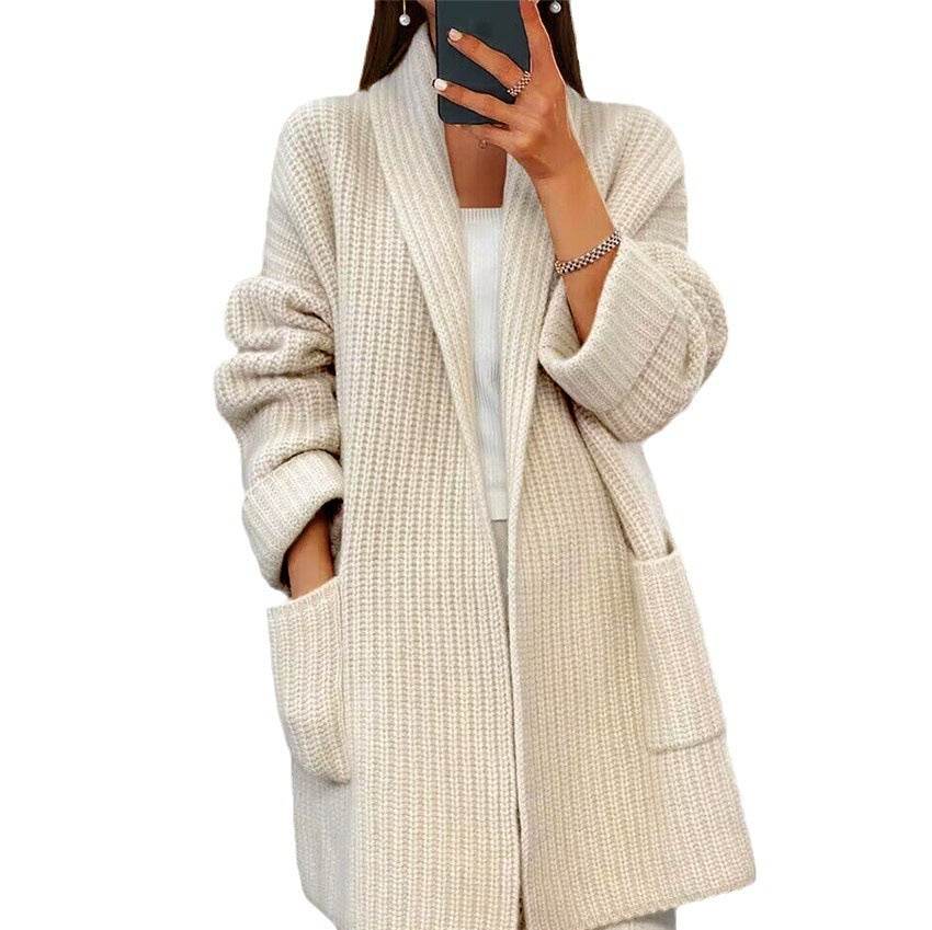 Lapel Knitted Cardigan With Pockets Fashion Casual Loose Sweater Jacket Fall Spring Women's Clothing - Velora