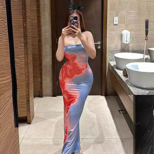 Slim Slit Tube Long Dress Summer Sexy Pint Party Beach Dresses Women's Clothing - Velora