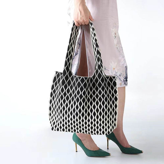 Good-looking Big Wave Flying Woven Bag Fashionable All-match Large Capacity Two-tone - Velora