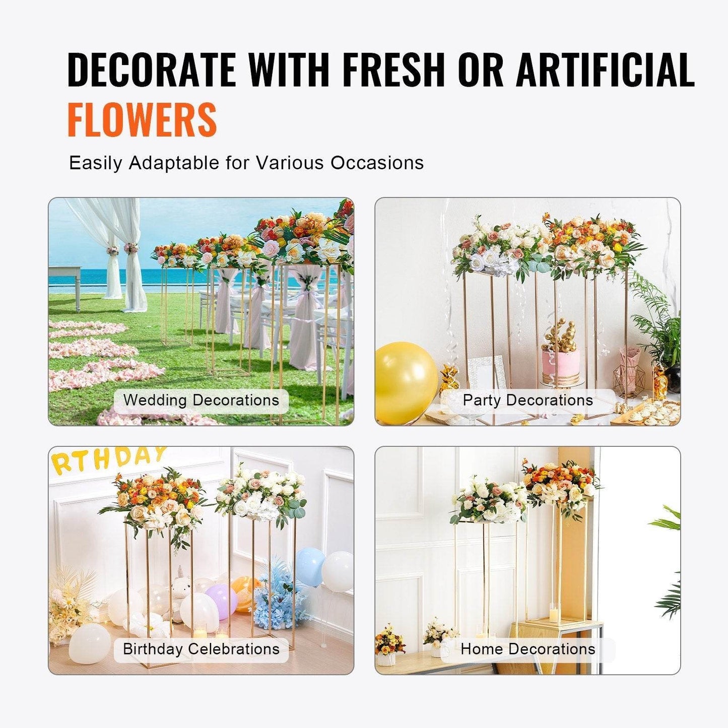10PCS 31.5inch High Wedding Flower Stand, With Acrylic Laminate,Metal Vase Column Geometric Centerpiece Stands, Gold Rectangular Floral Display Rack For Events Reception, Party Decoration - Velora