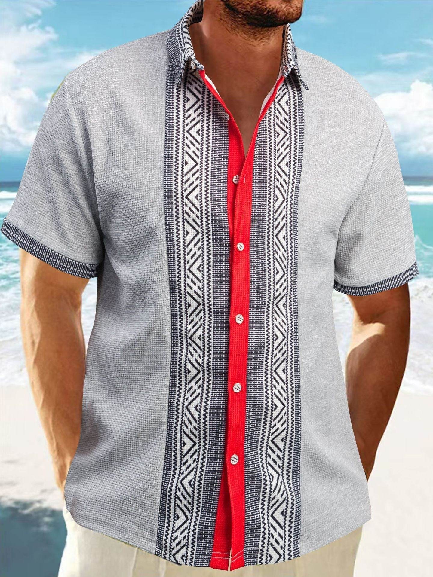 Printed Button Short Sleeve Men - Velora