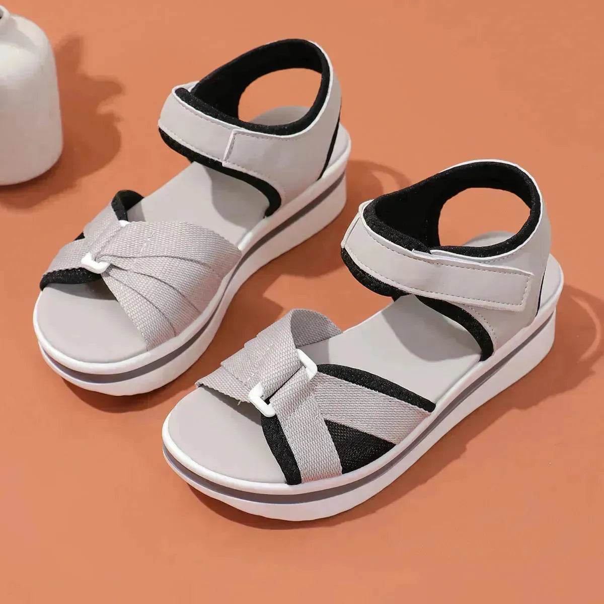 Summer Mesh Chunky Cross-strap Platform Sandals With Velcro-design Thick Sole Flats Beach Shoes Women - Velora