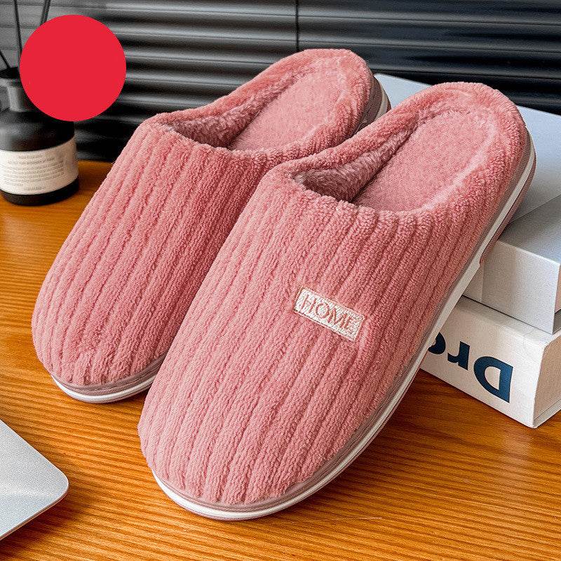 Solid Color Simple Cotton Slippers Winter Non-slip Home Warm Plush Slippers Household Indoor Couple Women's House Shoes - Velora
