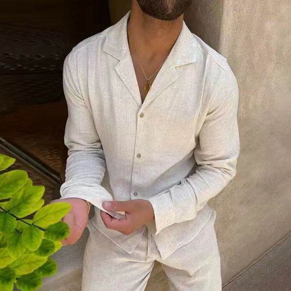 Casual Long-sleeved Suits Fashion Lapel Single-breasted Shirt Top And Slim-fit Trousers Men Clothing - Velora