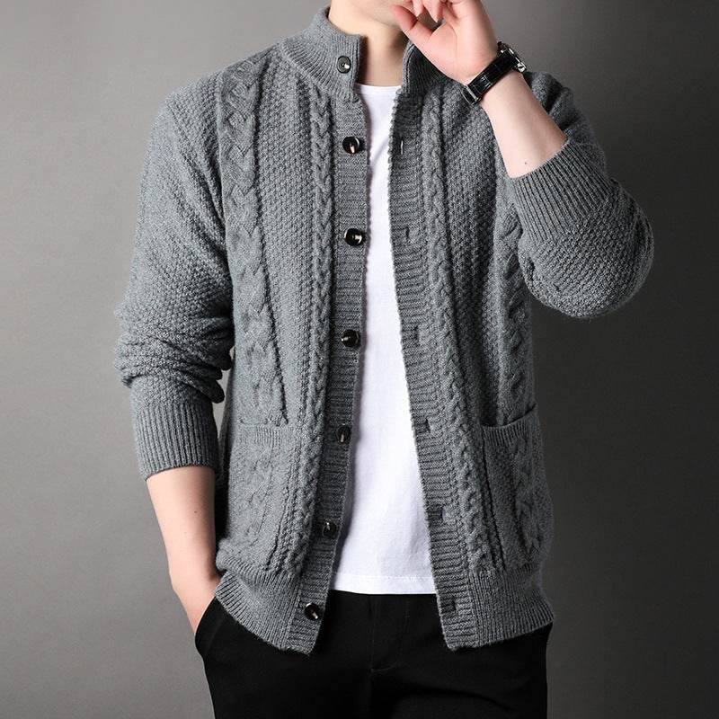 New Single-breasted Sweater With Pockets Fashion Jacquard Loose-fitting Cardigan Men Clothing - Velora