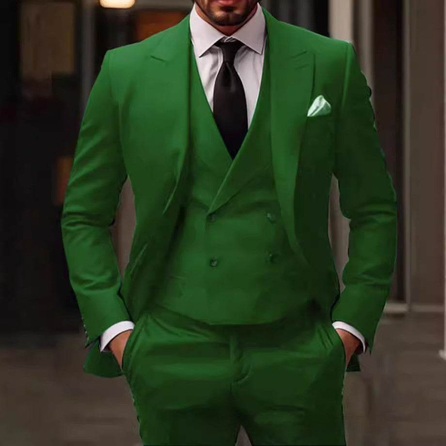 Green Plus-sized Foreign Trade Three-piece Groom Best Man Suit - Velora