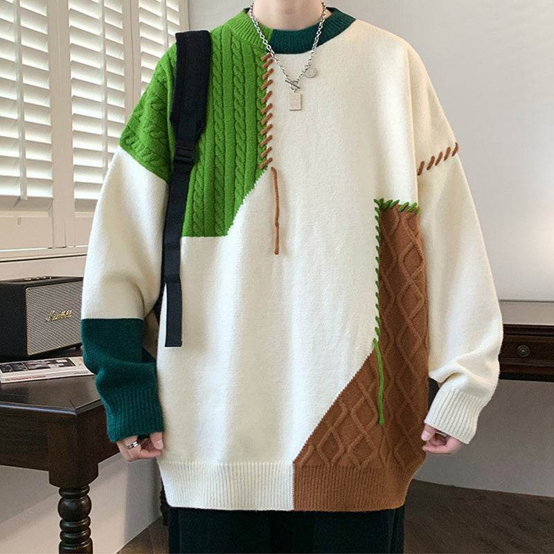 Colorblock Pullover Sweater Winter Fashion Long Sleeve Top Men's Clothing - Velora